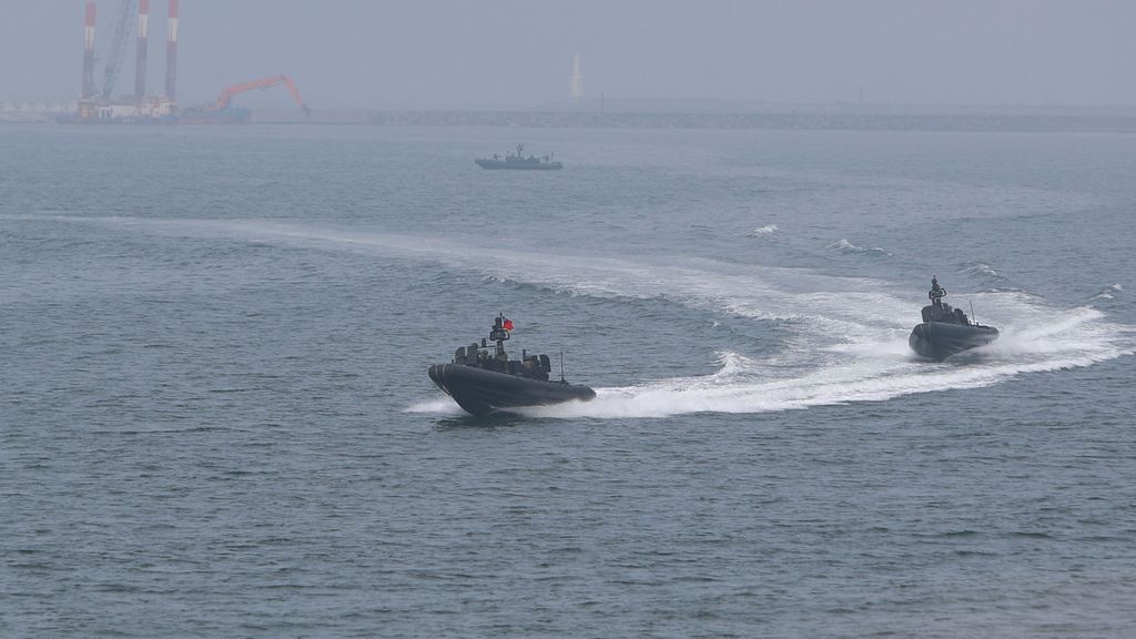 Navy officers conduct assault boat manoeuvres during a military drill simulating defence operations against a possible Chinese PLA intrusion on Jan 12, 2023 in Kaohsiung. United States military officials and international political experts have recently warned that the possibility of a war between China and the United States has increased, amid rising tensions in the Taiwan Strait where Chinese PLA presence has strengthened.