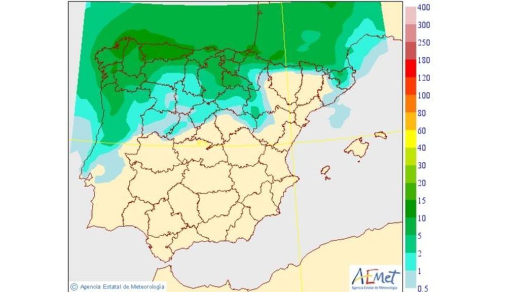 Precipitación media prevista para el miércoles 12