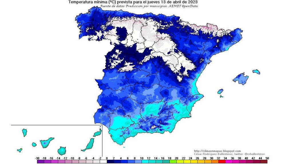 Temperatura mínima prevista para el jueves 13