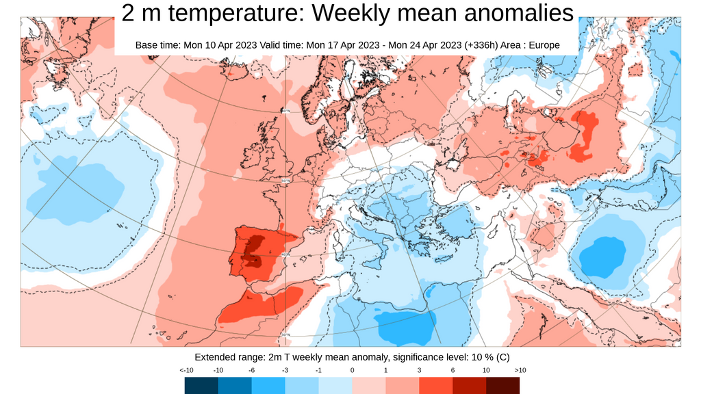 Anomalía de la temperatura prevista para la próxima semana
