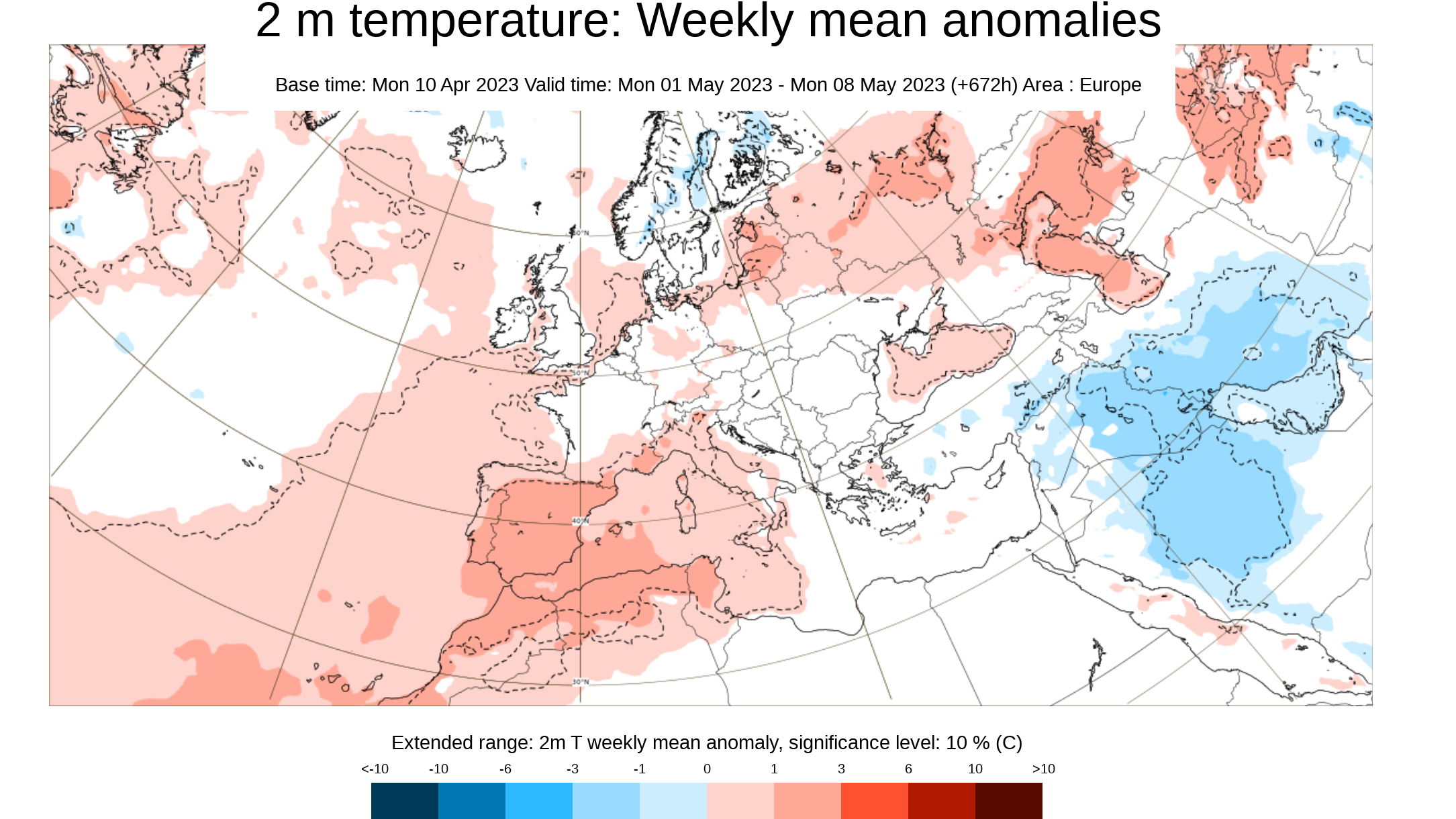 Anomalía de la temperatura prevista para la semana del 24 al 30 de abril