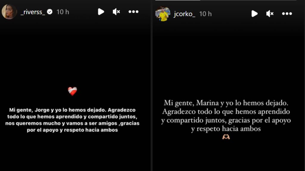 El comunicado de Marina Riverss y Jcorko