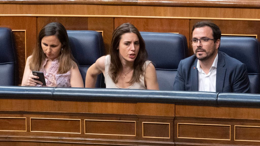 Ione Belarra, Irene Montero y Alberto Garzón en el Congreso