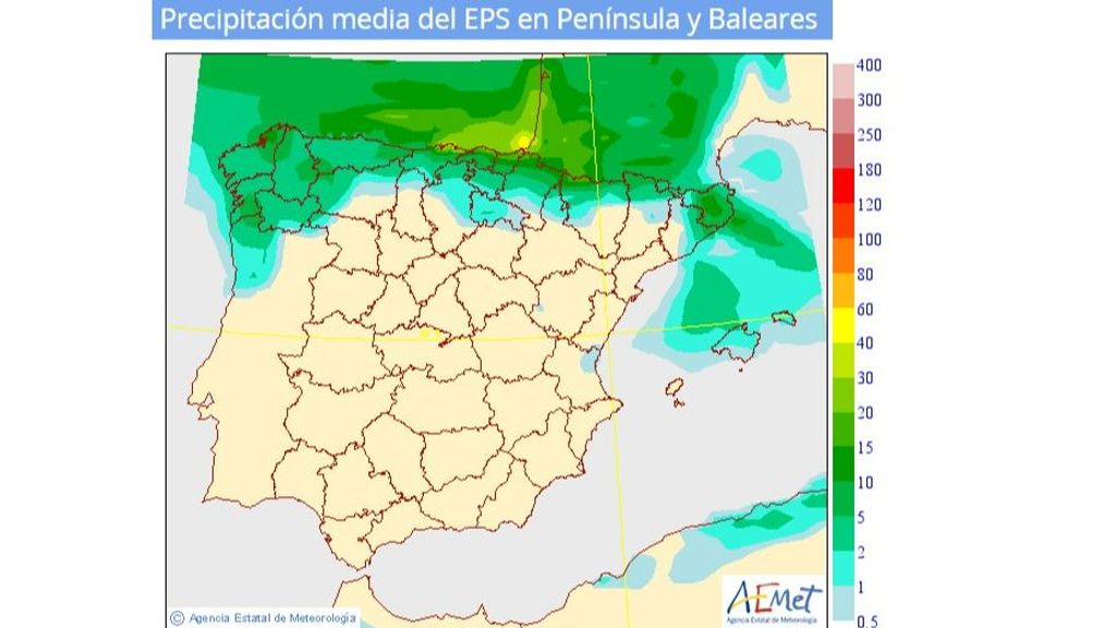 Precipitación media prevista para el jueves 13