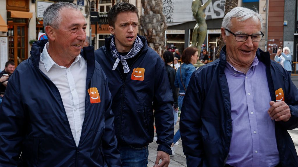 Joan Baldoví junto a Íñigo Errejón y Joan Ribó durante las Fallas