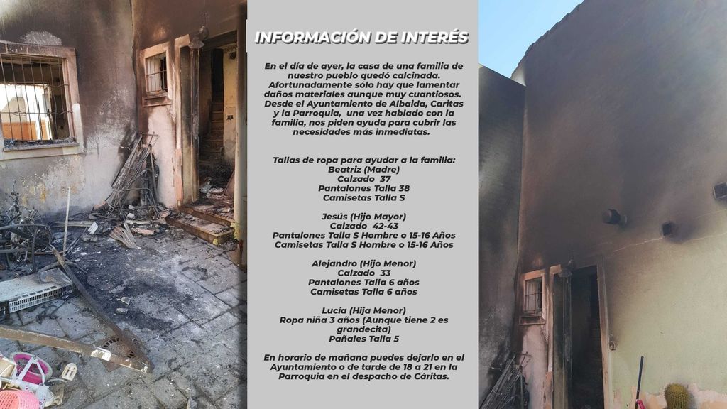 Piden ayuda para la familia que ha perdido todo en el incendio de su casa