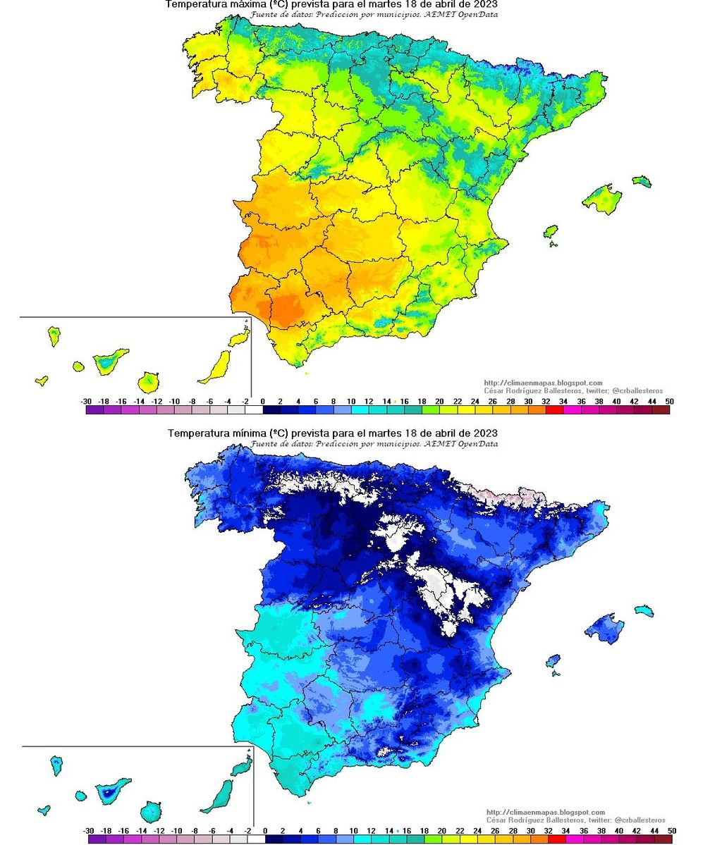 Temperaturas máximas y mínimas previstas para el martes 18