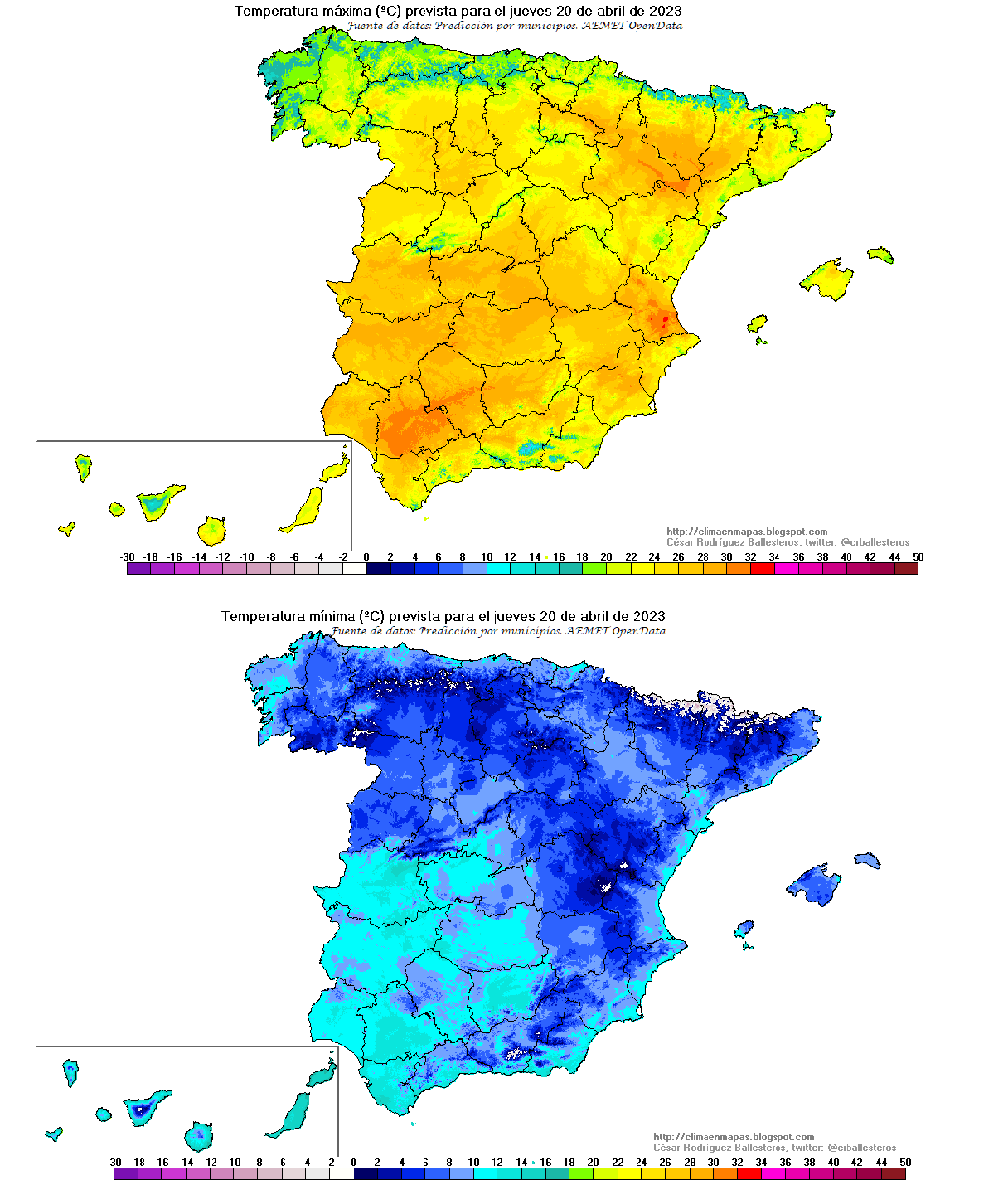 Temperaturas previstas para el jueves 20