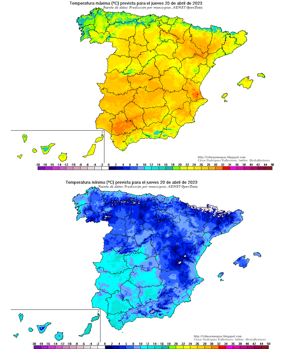 Temperaturas previstas para el jueves 20