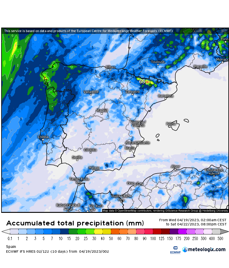 Precipitación prevista hasta el sábado 22