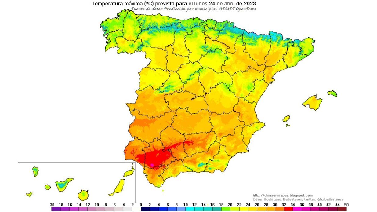 Temperaturas máximas previstas para el lunes 24