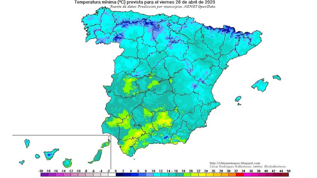 Temperatura mínima prevista para el vienes 28