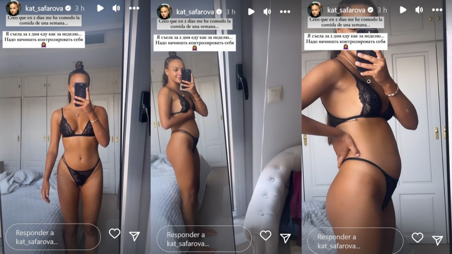 Katerina posa en ropa interior para mostrar lo que ha engordado en su llegada a España