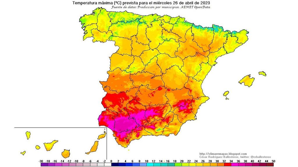 Temperaturas máximas previstas para el miércoles