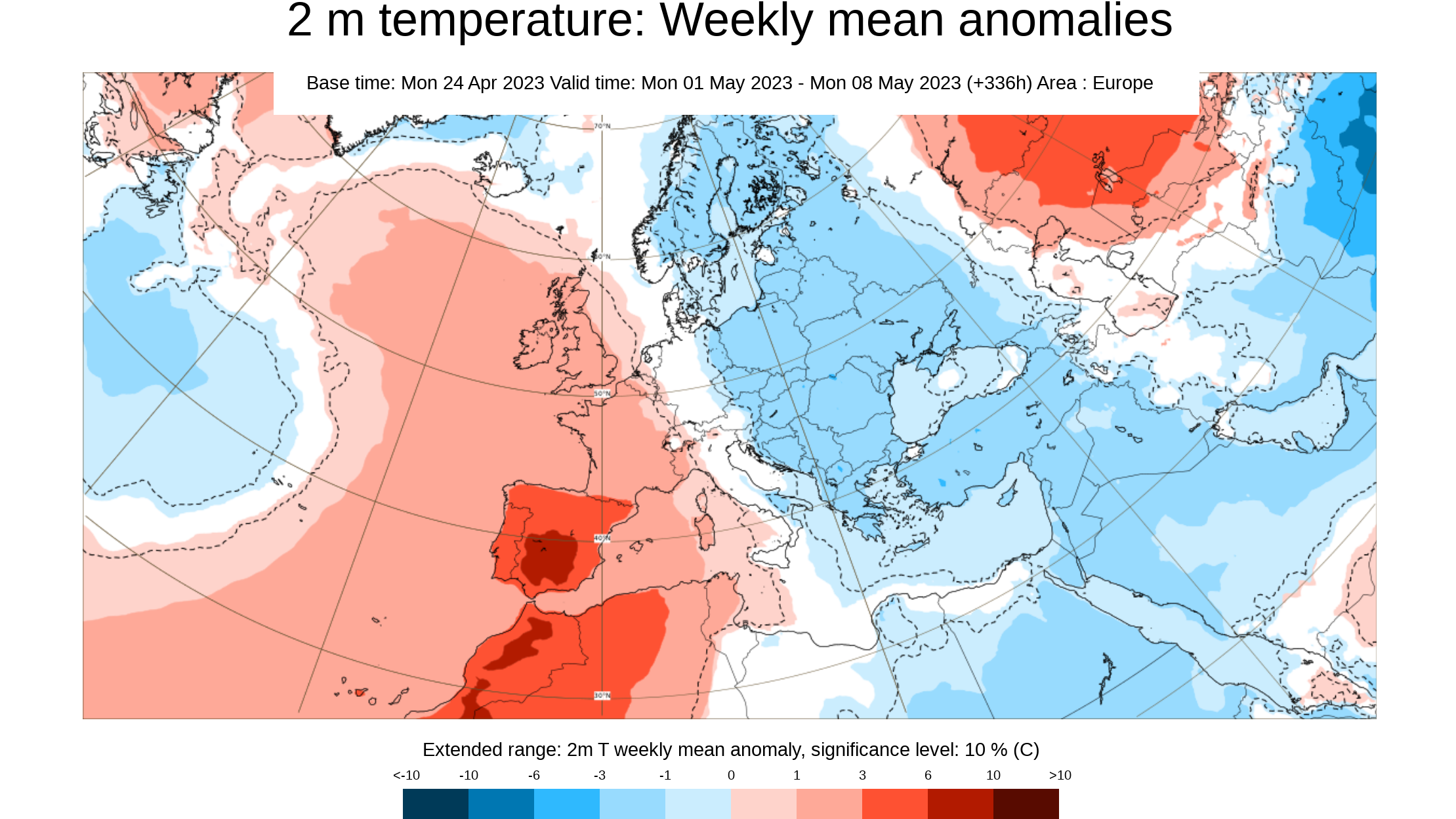 Anomalía de la temperatura prevista para la primera semana de mayo 2023