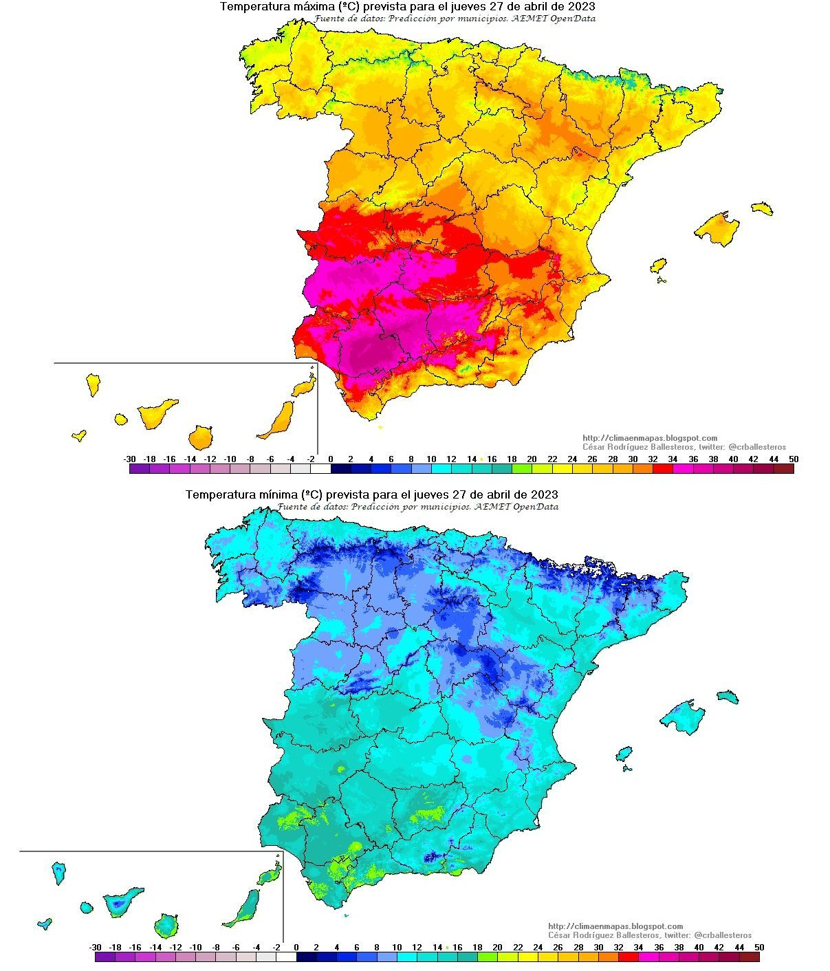 Temperatura máxima y mínima prevista para el jueves 27