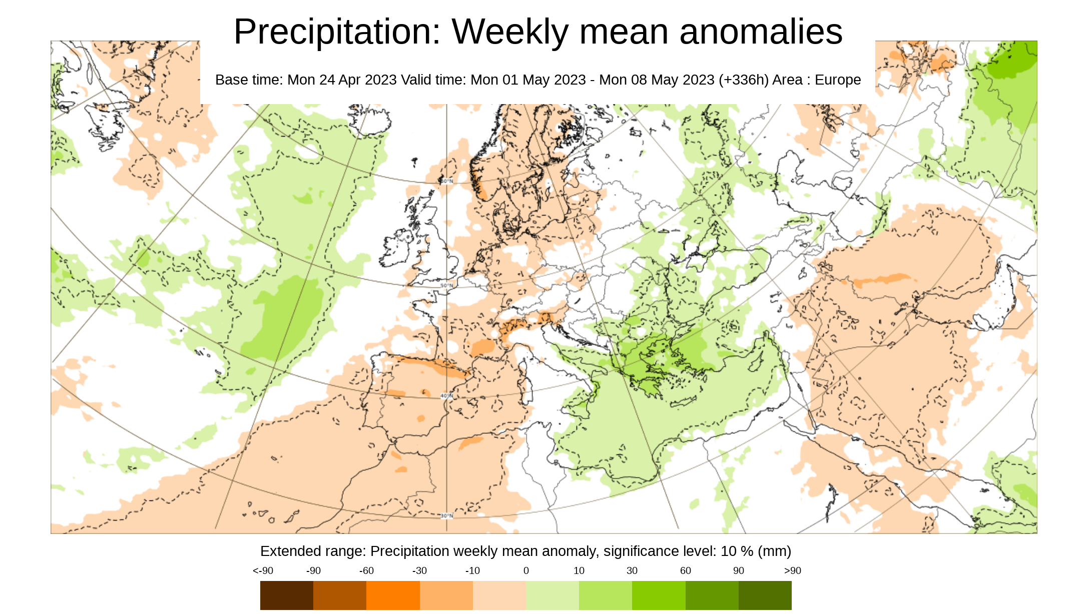 Anomalía de la precipitación prevista para la primera semana de mayo 2023