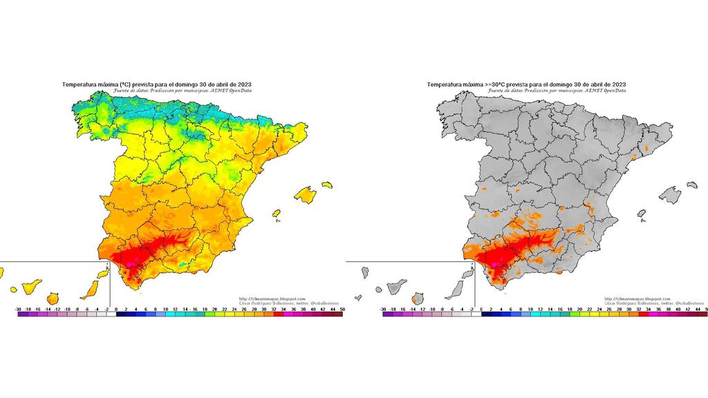 Temperatura máxima prevista para el domingo 30