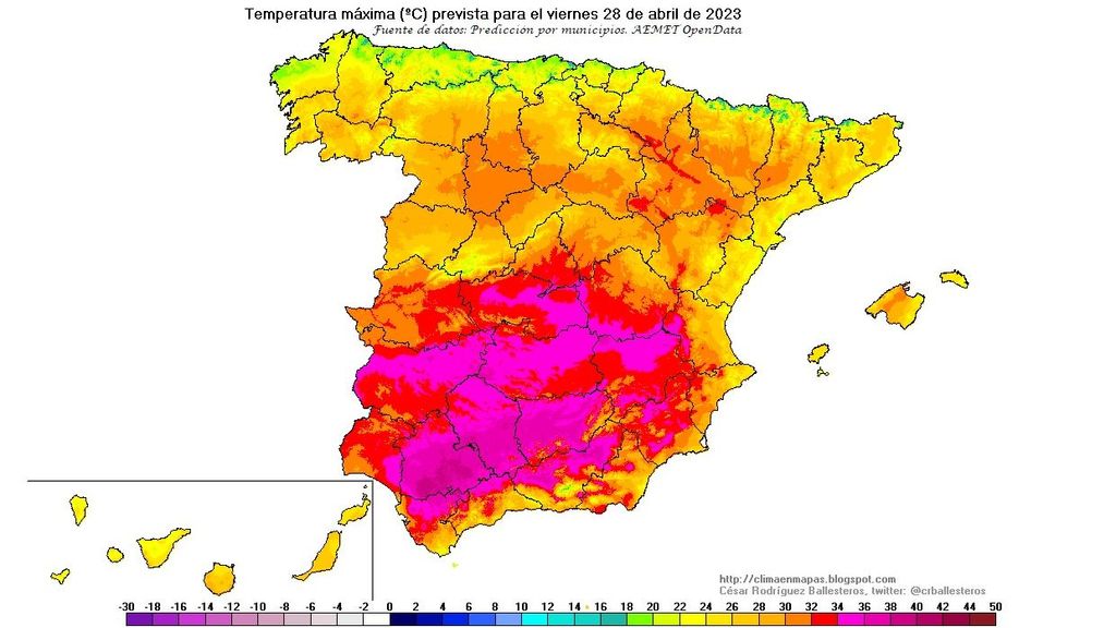 Temperaturas máximas previstas para el viernes 28