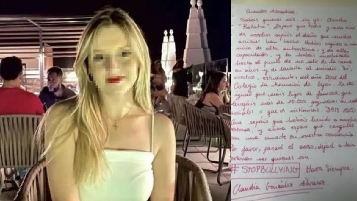 Claudia González, la joven que se ha suicidado en Gijón, junto a la carta que dejó señalando a sus acosadores