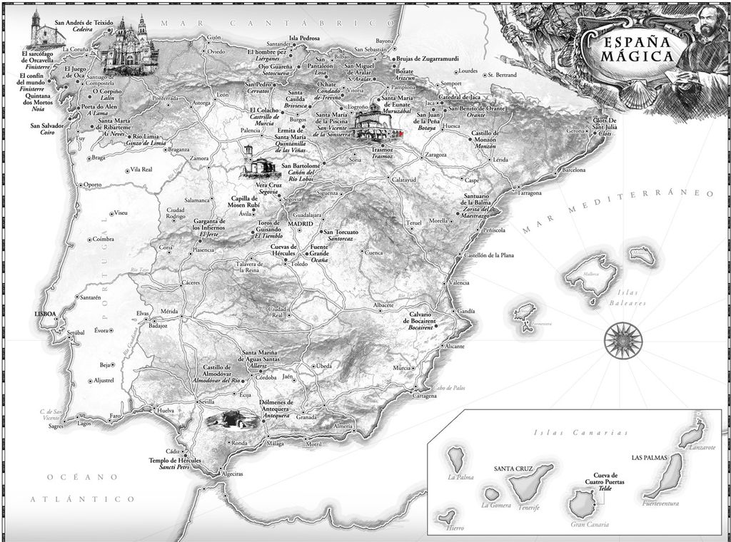 Mapa de la España Mágica. Ilustración de Ricardo Sánchez para 'España Mágica'.