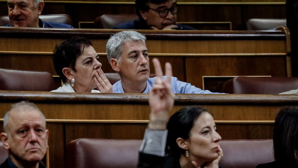 Mertxe Aizpurua y Oskar Matute en sus escaños del Congreso