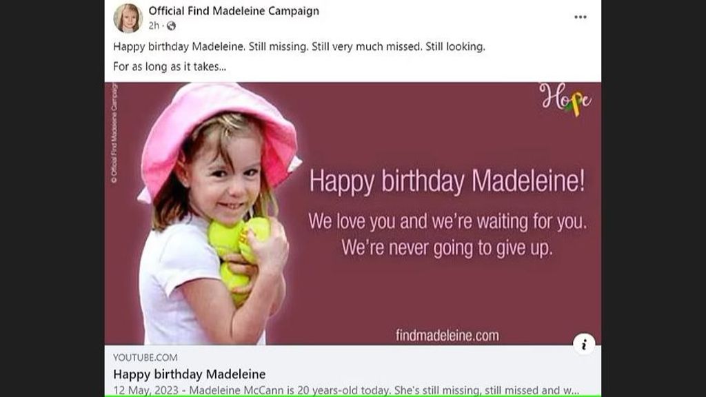 Los padres de Madeleine McCann felicitan a su hija en su vigésimo cumpleaños