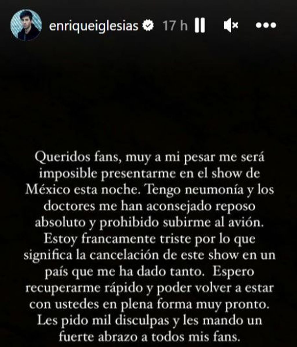 El comunicado de Enrique Iglesias