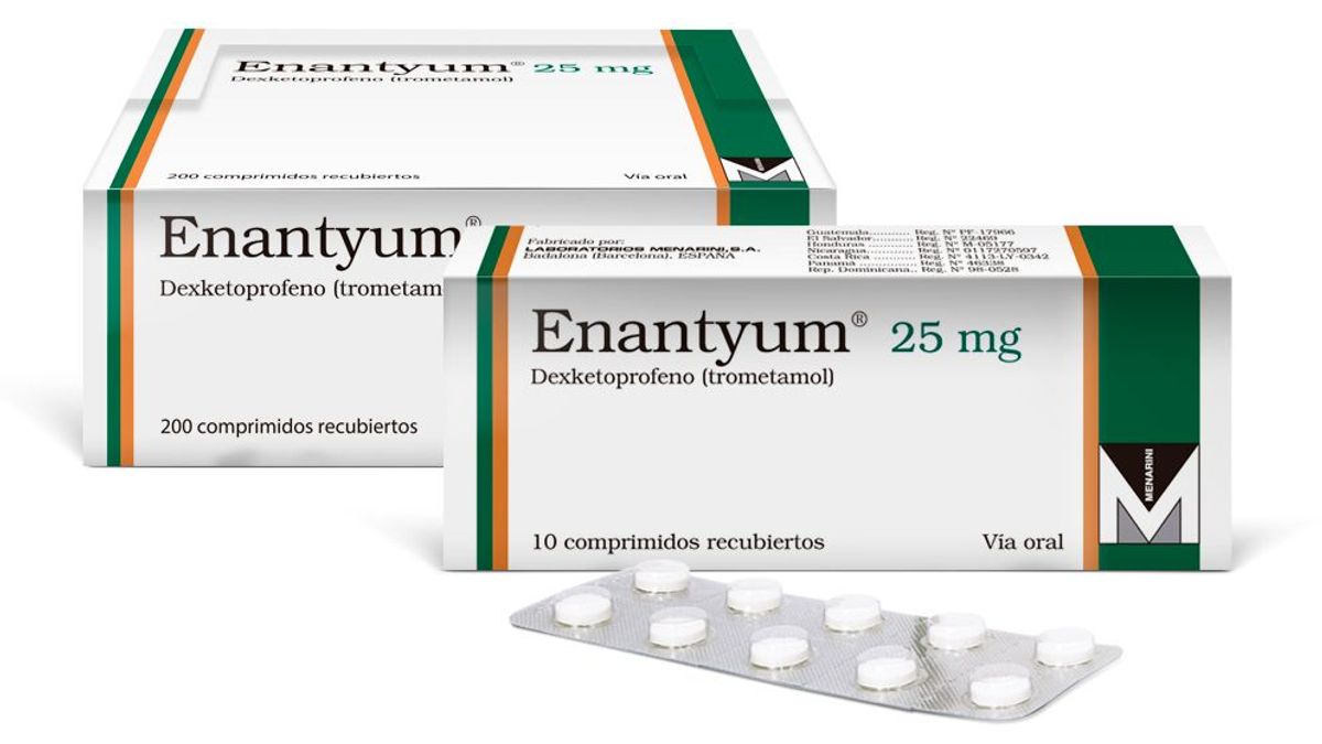 Aspecto comercial del Enantyum, un medicamento antiinflamatorio