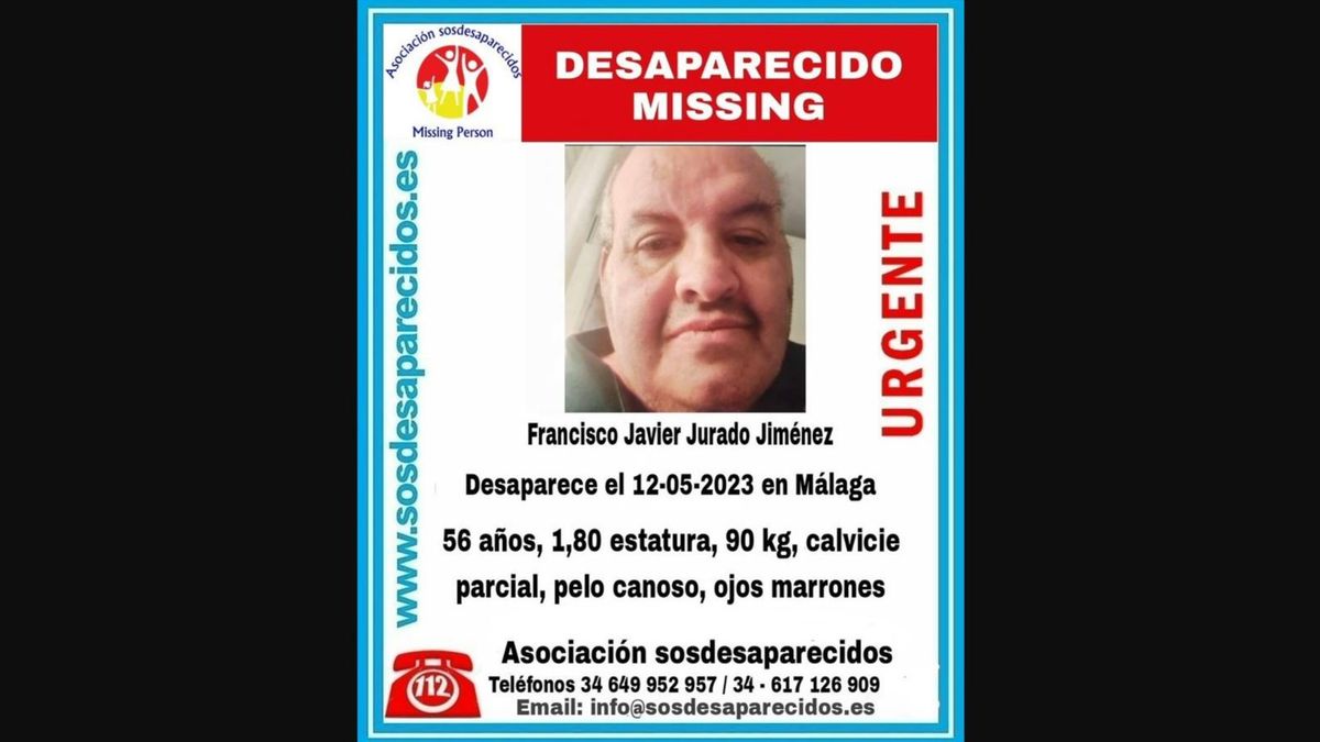 Piden ayuda para localizar a Francisco Javier, desaparecido el 12 de mayo en Málaga