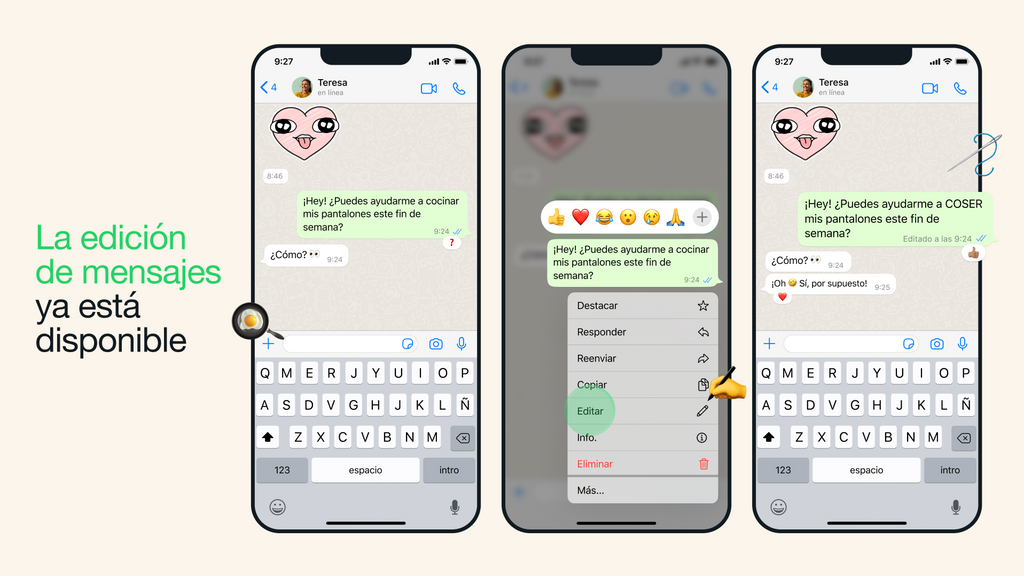 Edición de los mensajes de Whatsapp