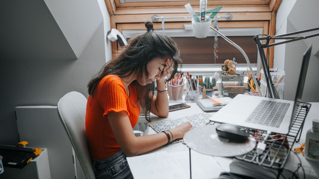 Una adolescente estudia desde su casa