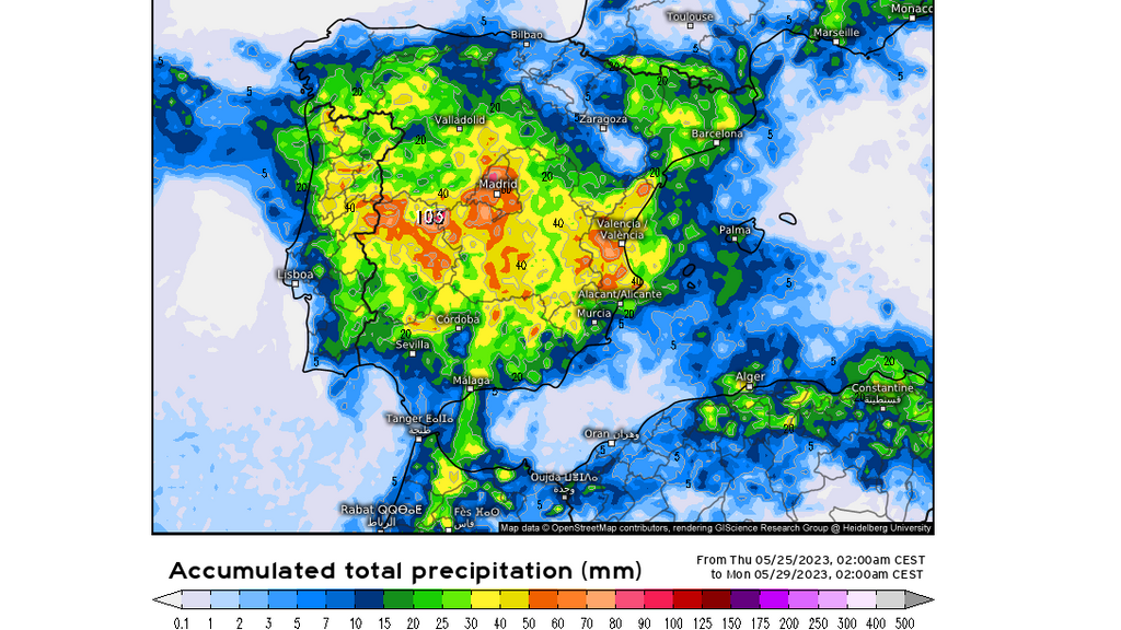 Acumulación de lluvia prevista para lo que queda de semana