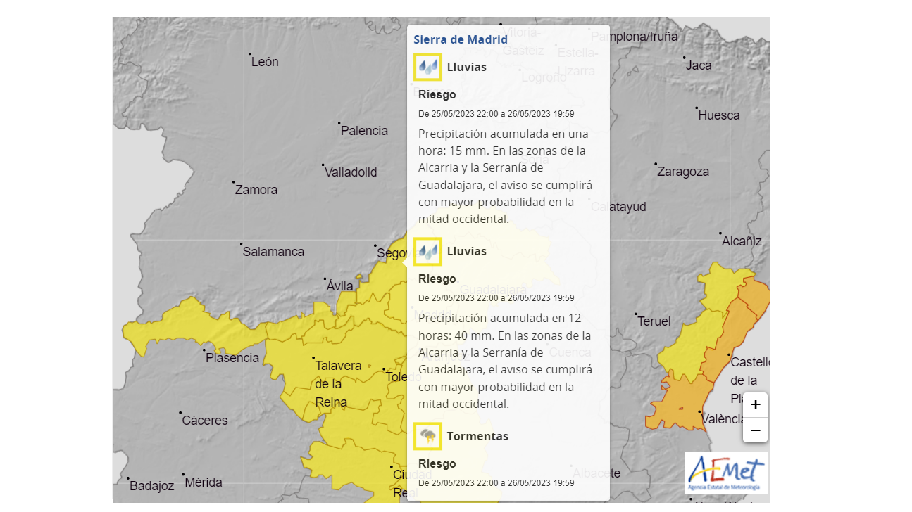 Alerta por lluvias y tormentas en la Comunidad de Madrid el viernes