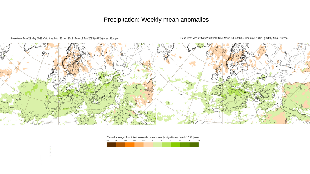 Anomalía de la precipitación prevista del 12 al 26 de junio