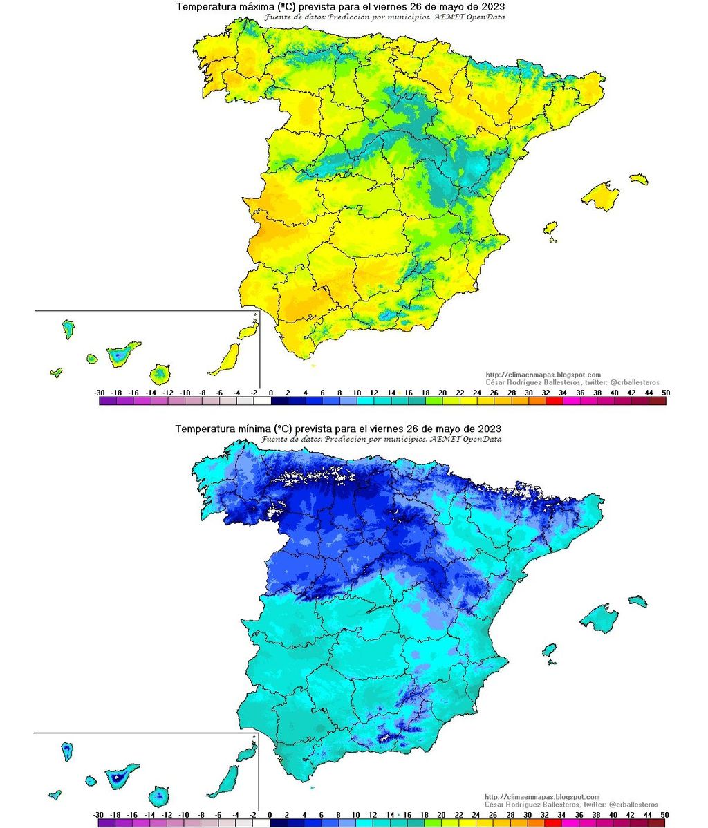 Temperaturas máximas y mínimas previstas para el viernes 26