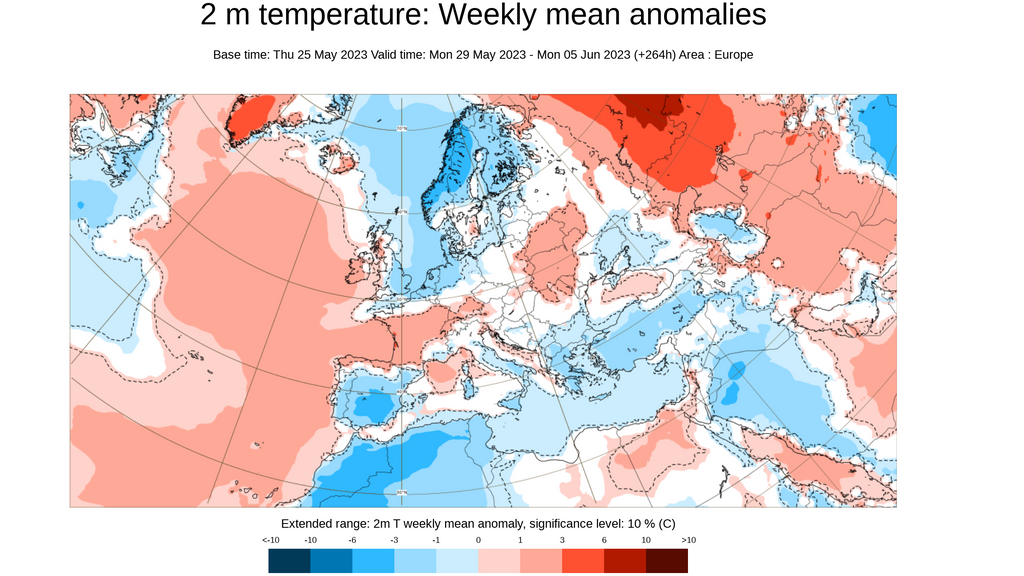 Anomalía de la temperatura prevista para la semana que viene