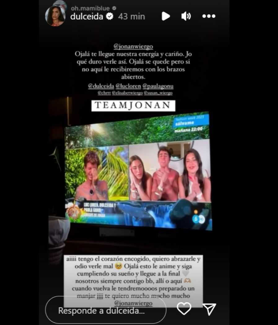 Dulceida le promete a Jonan "un manjar" a su vuelta