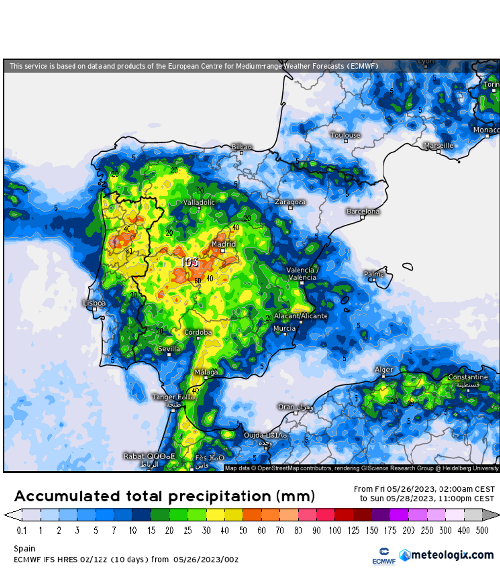 Precipitación prevista hasta el domingo 28