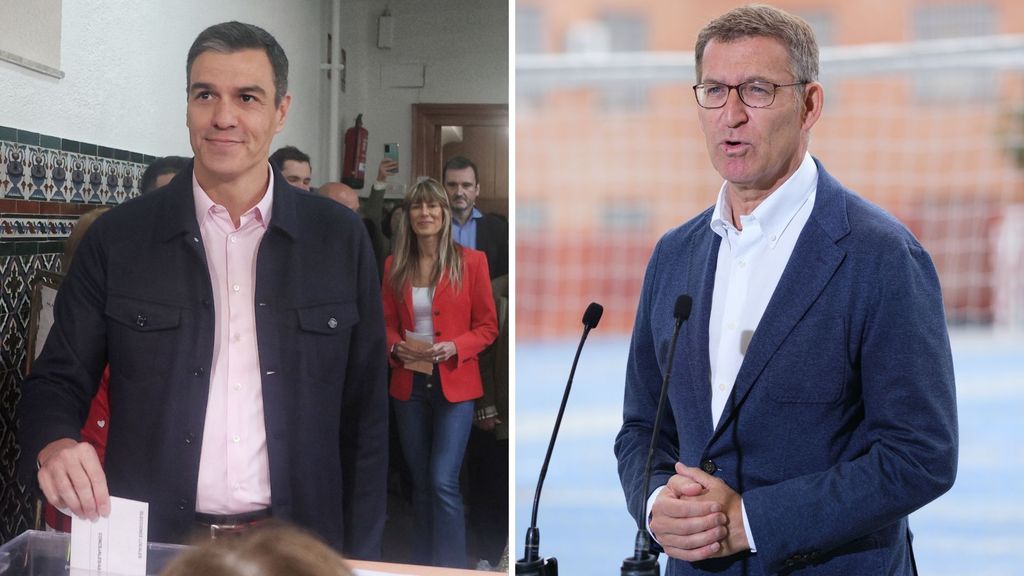 Pedro Sánchez y Alberto Núñez Feijóo durante la jornada electoral del 28-M