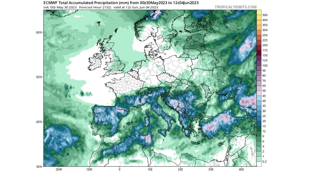 Precipitaciones previstas en Europa hasta el domingo 4