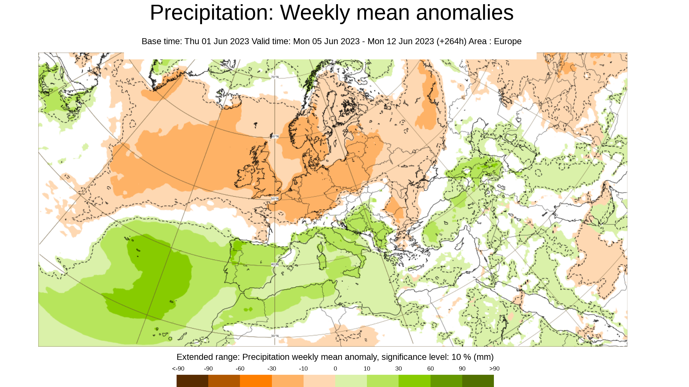 Anomalía de la precipitación prevista del 5 al 11 de junio