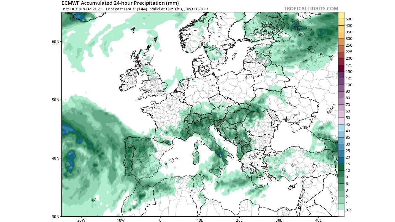 Precipitación prevista el miércoles 7