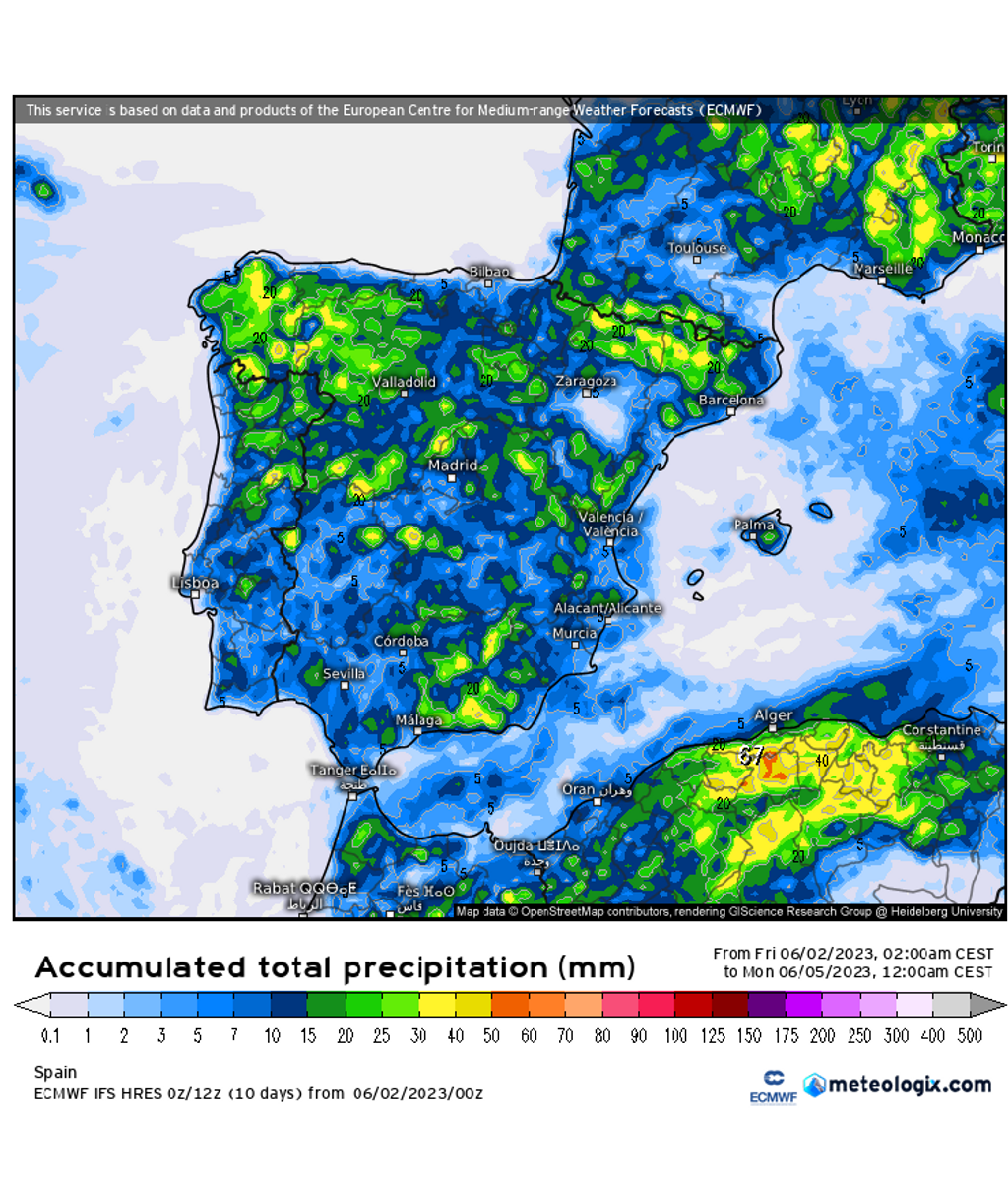 Precipitación prevista hasta el lunes