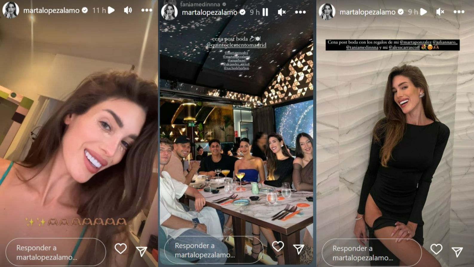 Marta López Álamo, de cena con amigos en su primer plan tras la boda