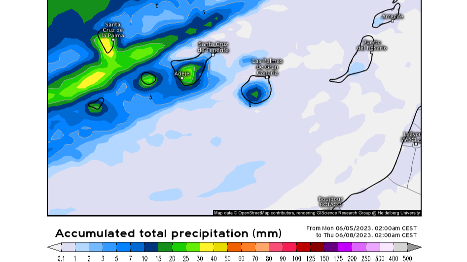 Precipitación prevista hasta el jueves