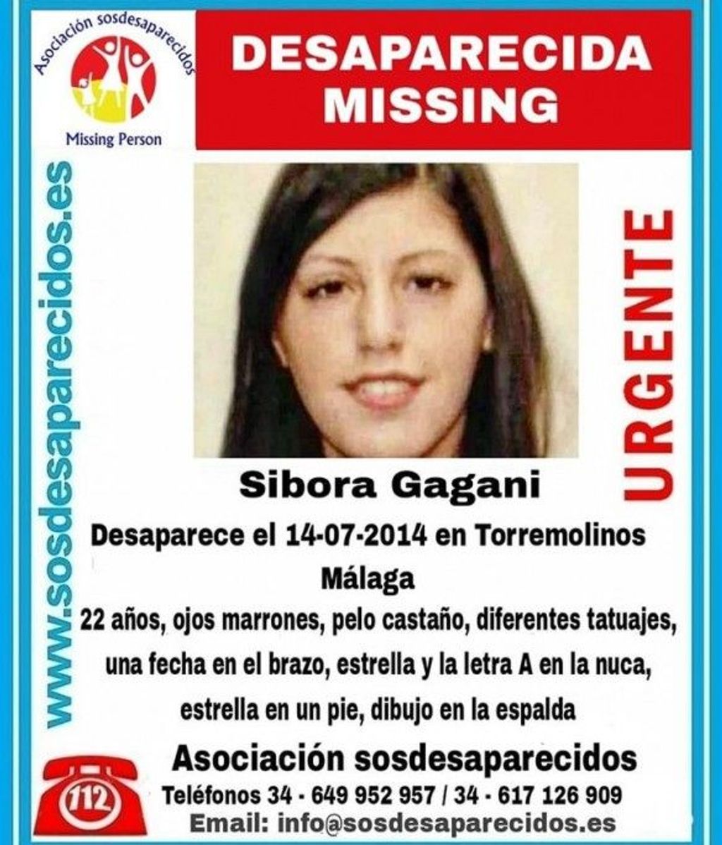 Cartel de SOS Desaparecidos de Sibora Gagani