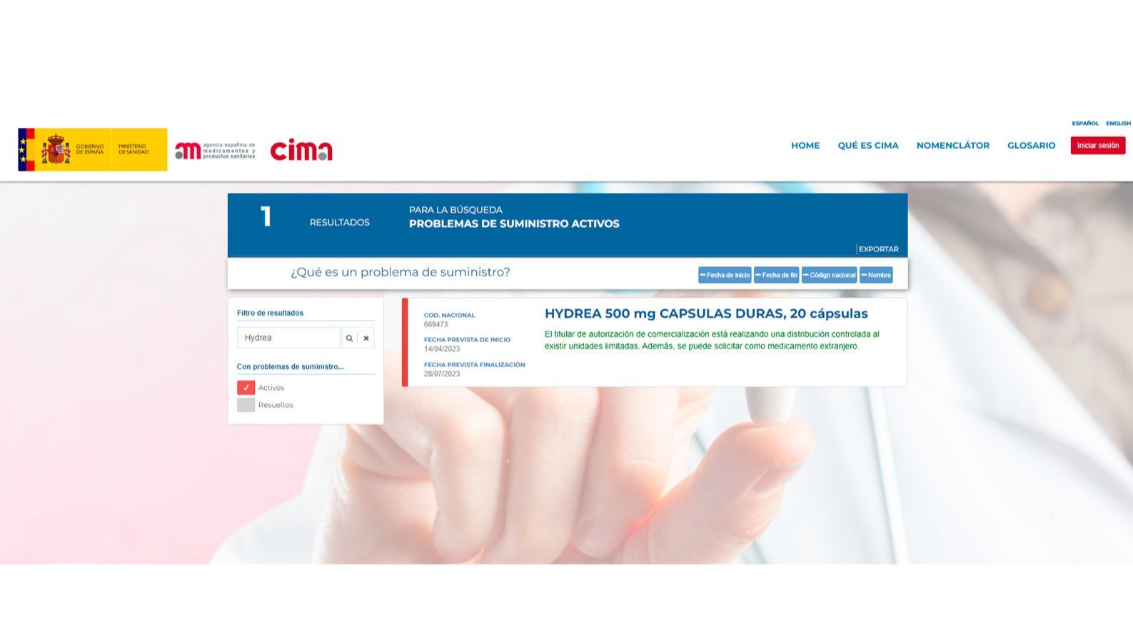 La Agencia Española del Medicamento tiene un serio problema de suministro con la Hydrea