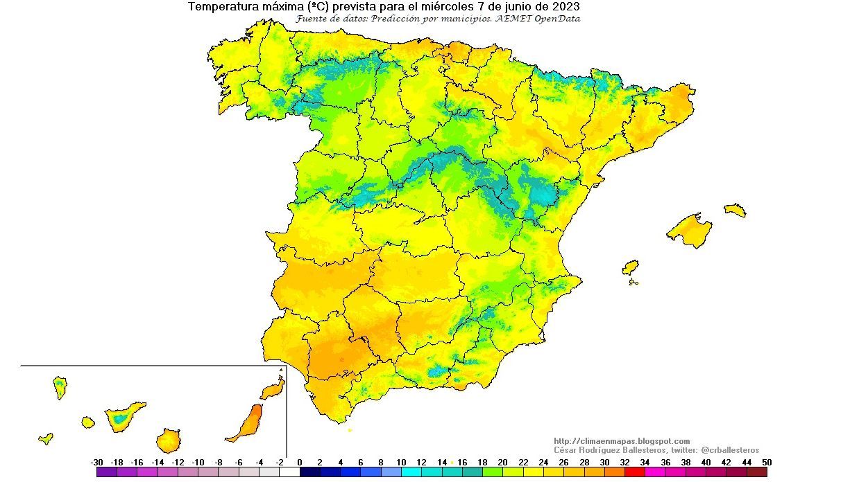 Temperaturas máximas previstas para el miércoles