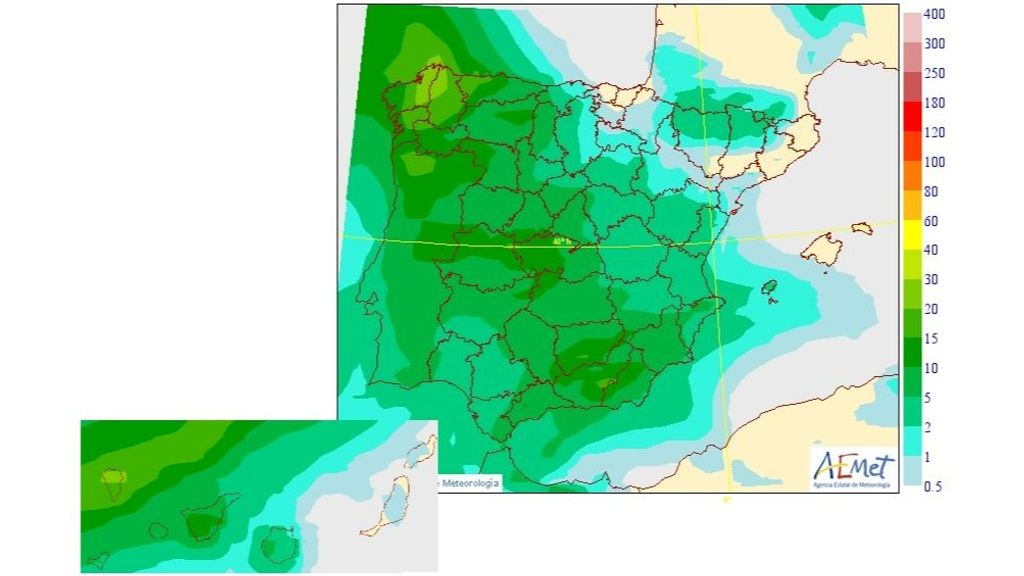 Precipitación media esperada el miércoles 7 en España